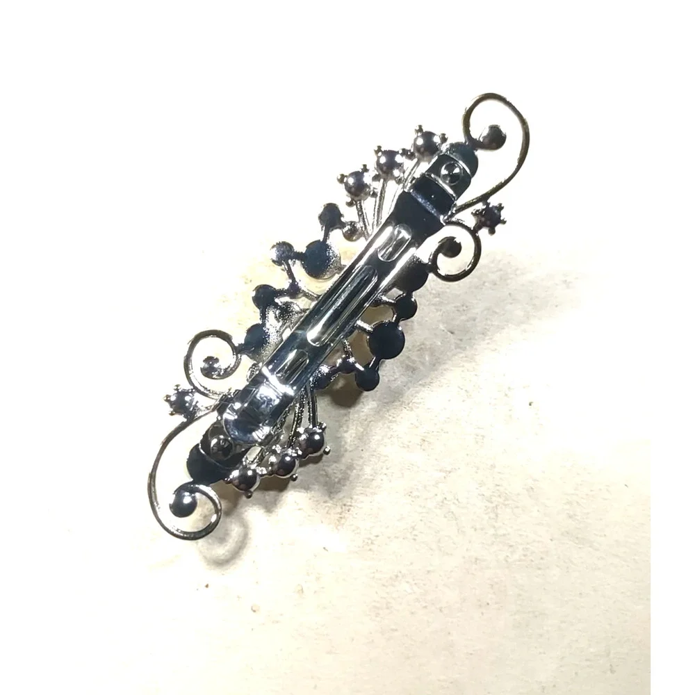 Moon And Stars Hair Barrettes Tension Clip Faux Pearls Rhinestone Silver Tone...